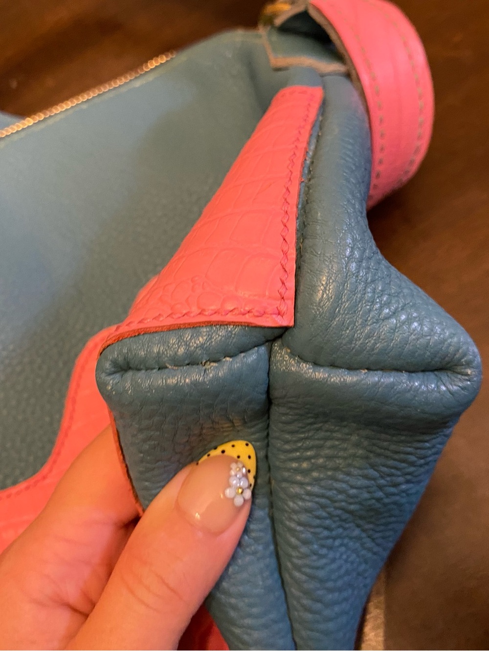 Unique Blue and Pink Alligator Crossbody Bag - Picture 5 of 6